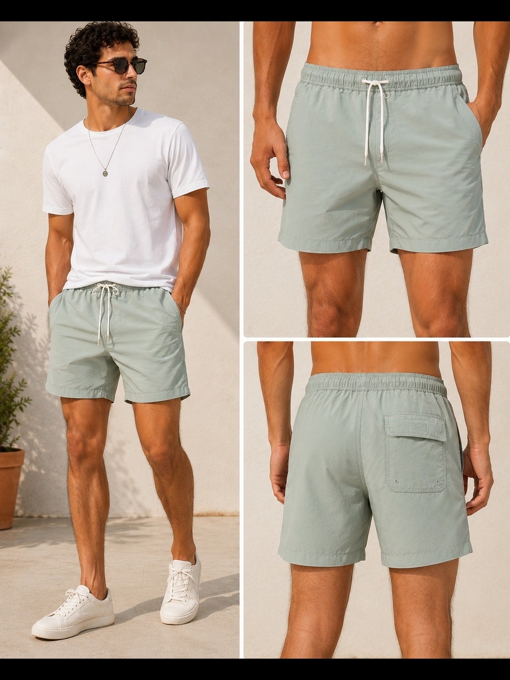 Uniqlo Men's Light Sage Green Swim Trunks